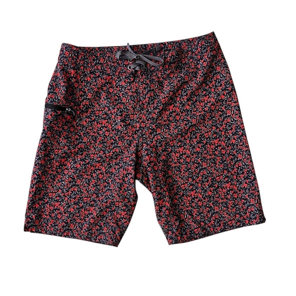 Prana Swim Trunks Mens Size 32 Red Gray Swimming Bottom 9" Inseam Casual